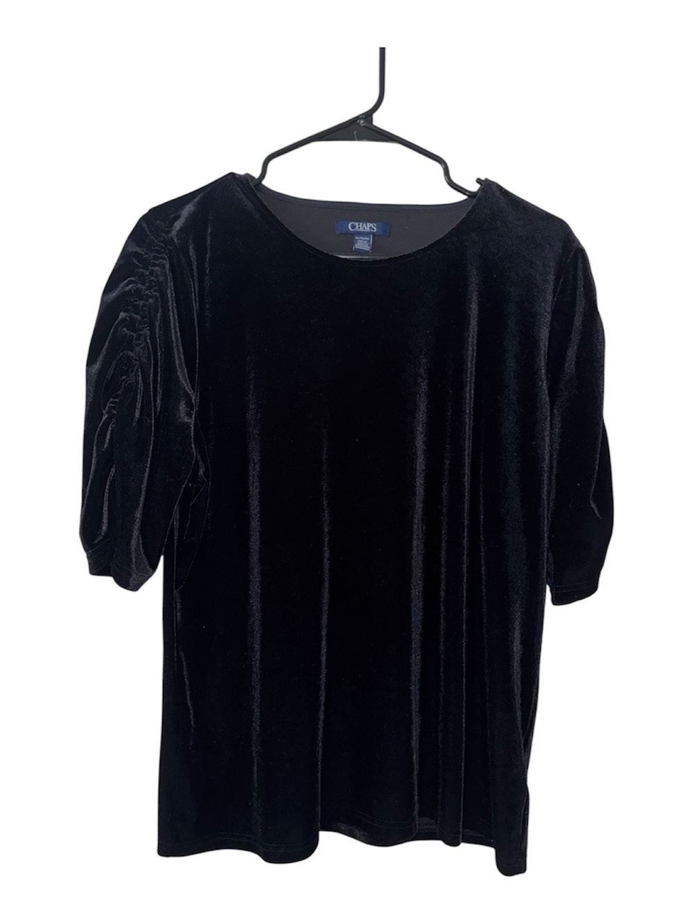 Chaps Black Velvet Puff Sleeve Top